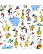 Dr. Seuss Celebrate Seuss: Tossed Characters White - Robert Kaufman ade-19061-1 white