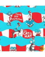 Dr. Seuss The Cat in the Hat: Wiggly Stripe Aqua - Robert Kaufman ade-72589-70 aqua