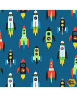 Dino-Soar: Spaceships Blue Yonder  -- Robert Kaufman ahe-19732--394  Blue Yonder - 2 yards 12" + FQ remaining