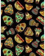 African Women: African Pottery -- Timeless Treasures Fabrics kenta-cd1641 black 