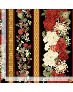 Kyoto Garden: Metallic Asian Floral Border Stripe -- Timeless Treasures Fabrics kyoto-cm1667 black  - 3 yards 11" remaining