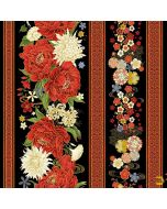 Lotus Garden: Border Stripe - Timeless Treasures Fabric lotus-cm3662 black