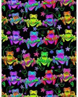 Prismatic: Neon Frogs Hanging Out -- Timeless Treasures nick-cd1490 black