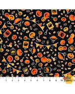 Ghoultide Greetings: Pumpkin Party Black -- Northcott Fabrics 10020-99