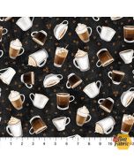 Cafe Culture: Tossed Coffee Cups Dark  -- Northcott 24486-99