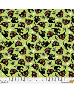 Spooky Cute Halloween: Cat and Mouse Lime - FreeSpirit Fabrics pwmy004.lime