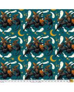 Storybook Halloween: Familiar Dance Turquoise -- FreeSpirit Fabrics pwrh061.turq
