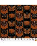 Mystic Moonlight: Halloween Stripe Cats Moth - FreeSpirit Fabrics pwrh092.orange
