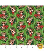 Rudolph The Red-Nosed Reindeer: Rudolph Wreath Green - Northcott Fabrics RD1002-73 - presale June