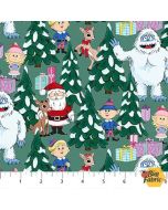 Rudolph The Red-Nosed Reindeer: Scene Lt Spruce - Northcott Fabrics RD1004-75 - presale June