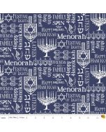 Festival of Lights: Menorah Symbols Blue -- Riley Blake Designs c9651-blue