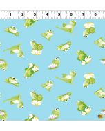 Paul's Pond: Tossed Frogs Aqua -- Susy Bee Fabrics sb20429-930