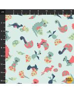 Follow My Footprint: Baby Dinosaurs and Eggs Light Turquoise -- Stof Fabrics 4501-585