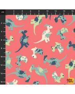 Follow My Footprint: Dinosaur Babies, Mums and Eggs Coral -- Stof Fabrics 4501-581