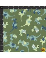 Follow My Footprint: Dinosaur Babies, Mums and Eggs Green -- Stof Fabrics 4501-582