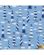 Fun: Lighthouses Sky - Timeless Treasures fun-c2626 sky - 3 yards + FQ remaining