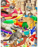 Cool Cat: Cats Chilling on the Beach -- Timeless Treasures cat-cd8843 multi