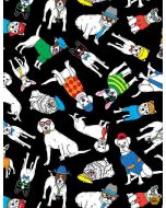 Dapper Dog: Tossed Cartoon Dogs in Hats Sweaters -- Timeless Treasures Fabric dog-c8919 black