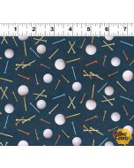 Fore! Golf Balls & Tees Navy Blue -- Clothworks Textiles y3750-53