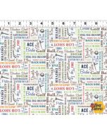 Fore! Golf Words Multi Color -- Clothworks Textiles y3751-55
