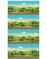 Let's Go!  Pictorial Border Stripe - Clothworks y4464-55