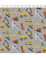 Let's Go!  Construction Vehicles Gray - Clothworks y4465-6