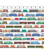 Let's Go!  Trains White - Clothworks y4466-1