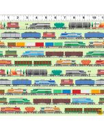 Let's Go!  Trains Light Green - Clothworks y4466-20