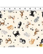 Homebodies: Tossed Cats Cream -- Clothworks y4667-57 