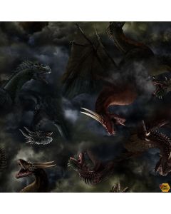Dragon's Lair: Tossed Dragons in Clouds Night -- Timeless Treasures Fabrics fun-cd3065 night - presale May