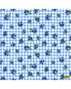 Summer Picnic: Blueberries Gingham - Timeless Treasures Fabric Fruit-cd1750 sky