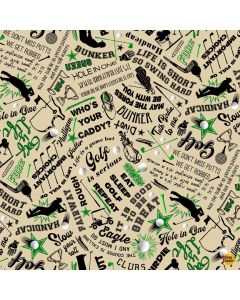 Tee Time Par for the Course: Players & Golf Text - Timeless Treasures Fabric gail-cd1806 cream