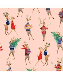 Reindeer Dance: Full of Joy Dancing Reindeer -- Timeless Treasures Fabrics holiday-cd1761 multi 