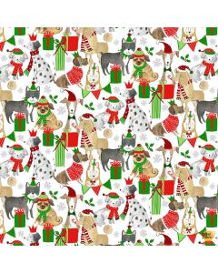 Happy Howlidays: Holiday Dogs with Presents -- Timeless Treasures Fabrics holiday-cd1953 white