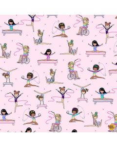 Tumble and Twirl: Gymnasts Training -- Timeless Treasures Fabrics kidz-cd2508 pink 
