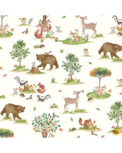 Into The Woods: Forest Friends Life -- Timeless Treasures Fabrics nature-cd2258 cream 