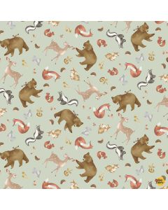 Into The Woods: Tossed Forest Animals Sage -- Timeless Treasures Fabrics nature-cd2260 sage 