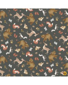 Into The Woods: Tossed Forest Animals Slate -- Timeless Treasures Fabrics nature-cd2260 slate