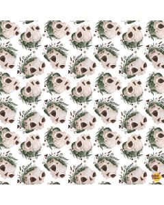 Goblincore: Mossy Skulls -- Dear Stella Fabrics stella-drr2538 white