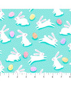 Busy Bunny Celebrations: Bunnies Aqua -- Northcott/Patrick Lose Fabrics 10146-60  - 2 yards 10" remaining