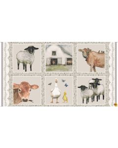 A Beautiful Day: Farm Animal Panel 6 Blocks (2/3 yard) - Henry Glass Fabrics 1090-44
