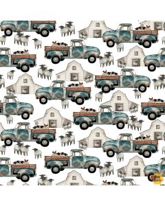 A Beautiful Day: Trucks and Barns Allover Multi - Henry Glass Fabrics 1099-07 