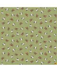 A Beautiful Day: Goats and Sheep Allover Green - Henry Glass Fabrics 1102-66