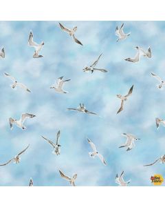 Turtle March: Seagulls Flying Sky Blue - Henry Glass Fabrics 1139-11