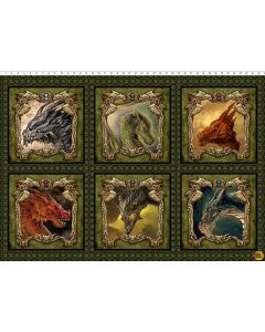 Dragons - The Ancients: 6 Dragon Panel (30" panel) -- In The Beginning Fabrics 11drg-1 