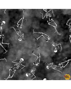 Hocus Pocus Halloween Glow -- Dancing Skeletons Glow in the Dark -- Blank Quilting 1575g-95 gray