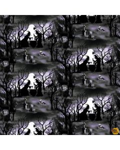 Hocus Pocus Halloween Glow -- Witches with Cauldrons Glow in the Dark -- Blank Quilting 1577g-95 gray