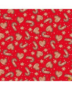 Gingerbread Factory: Tossed Gingerbread Cookies Red -- Blank Quilting 1618-88