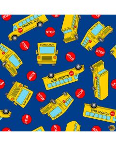 Top of Class: Tossed School Buses Blue -- Blank Quilting 1717-77
