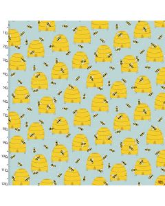 Feed The Bees: Beehives Turquoise -- 3 Wishes Fabrics 17211 turquoise